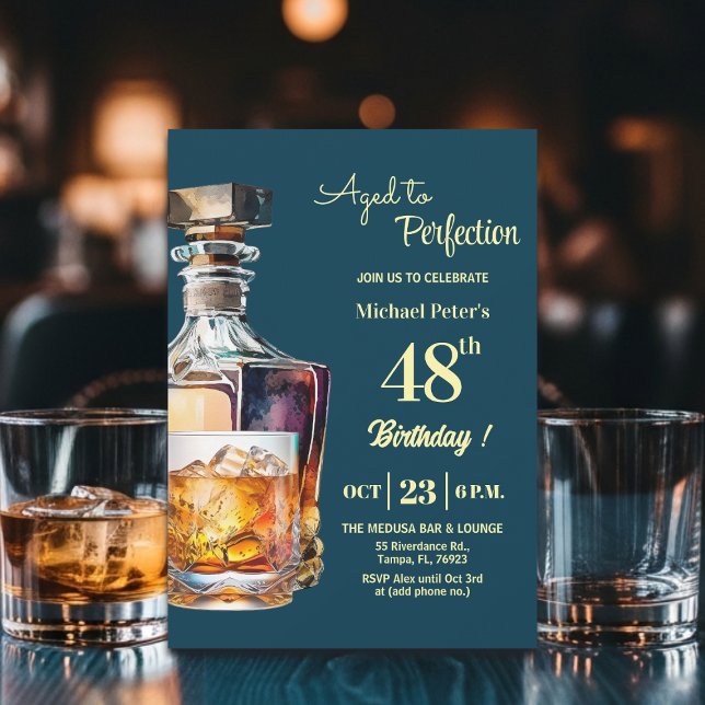 Invitación Aged to Perfection Men 48th Whiskey Birthday  (Subido por el creador)