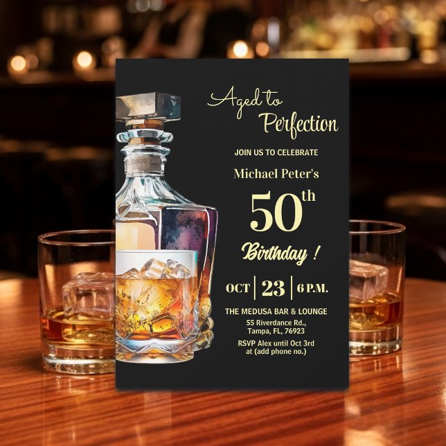 Invitación Aged to Perfection Men 50th Whiskey Birthday  (Subido por el creador)