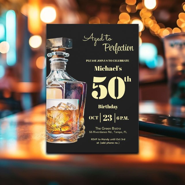 Invitación Aged to Perfection Men 50th Whiskey Birthday  (Subido por el creador)