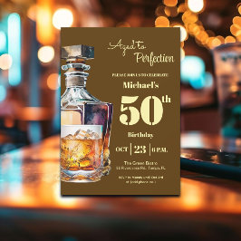 Invitación Aged to Perfection Men 50th Whiskey Birthday