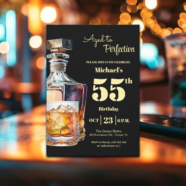 Invitación Aged to Perfection Men 55th Whiskey Birthday  (Subido por el creador)