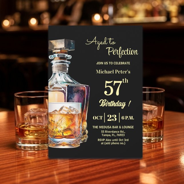 Invitación Aged to Perfection Men 57th Whiskey Birthday  (Subido por el creador)