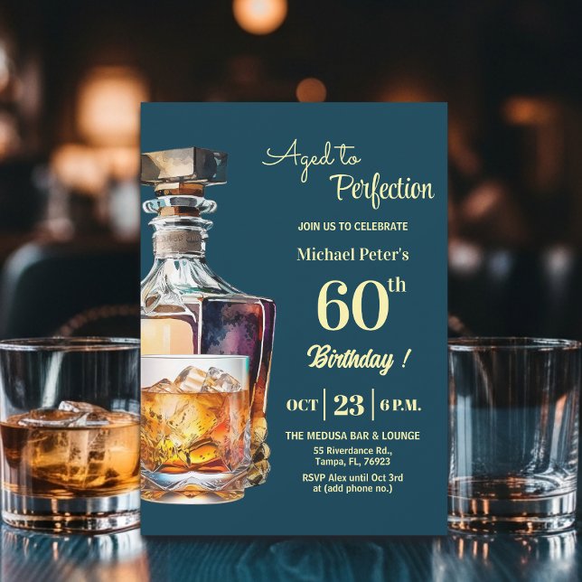 Invitación Aged to Perfection Men 60th Whiskey Birthday  (Subido por el creador)