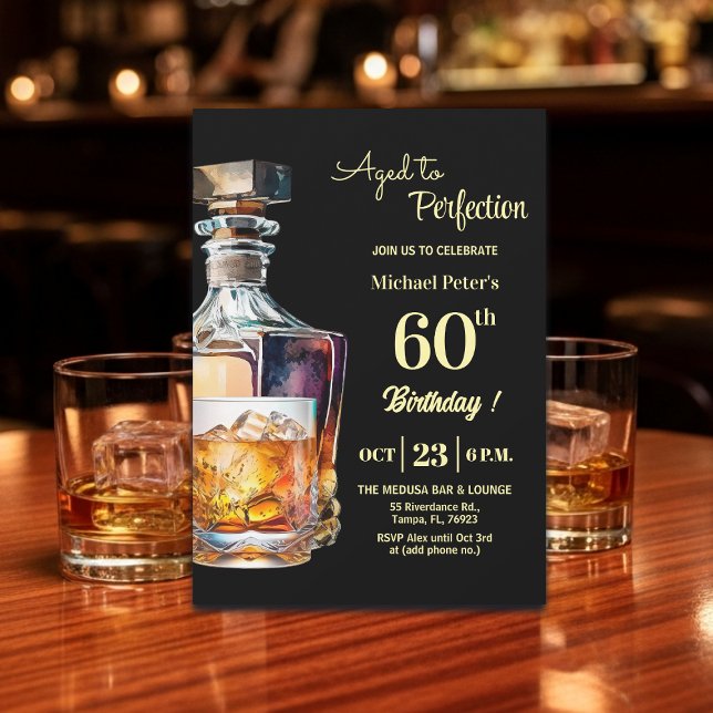 Invitación Aged to Perfection Men 60th Whiskey Birthday  (Subido por el creador)