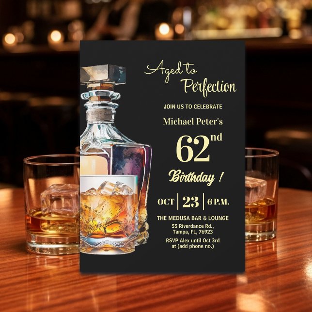 Invitación Aged to Perfection Men 62nd Whiskey Birthday  (Subido por el creador)