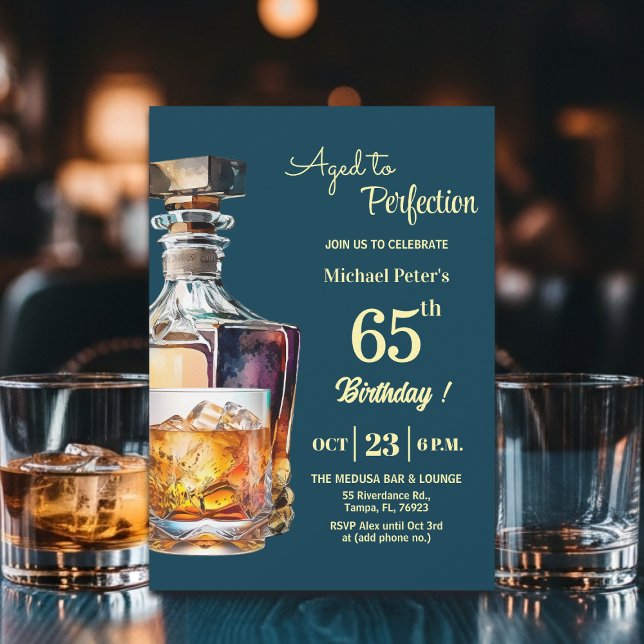 Invitación Aged to Perfection Men 65th Whiskey Birthday  (Subido por el creador)