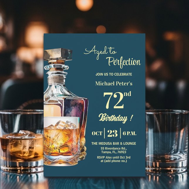 Invitación Aged to Perfection Men 72nd Whiskey Birthday  (Subido por el creador)