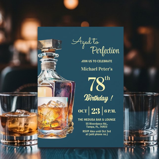 Invitación Aged to Perfection Men 78th Whiskey Birthday  (Subido por el creador)
