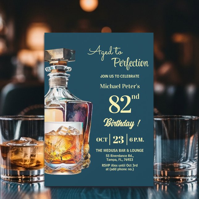 Invitación Aged to Perfection Men 82nd Whiskey Birthday  (Subido por el creador)