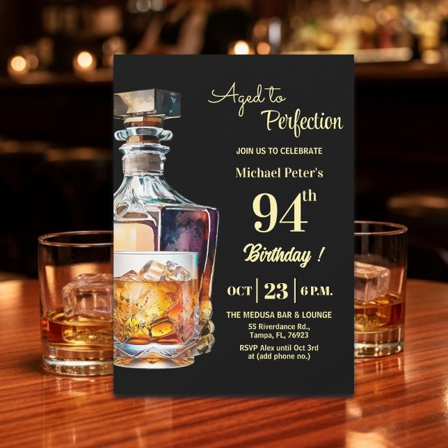 Invitación Aged to Perfection Men 94th Whiskey Birthday  (Subido por el creador)
