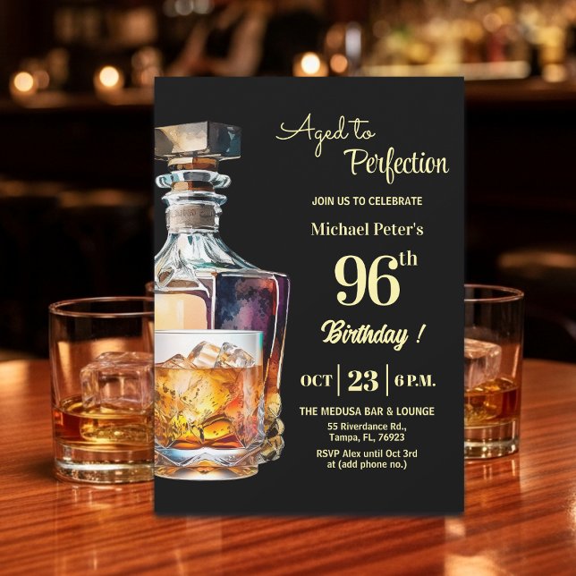 Invitación Aged to Perfection Men 96th Whiskey Birthday  (Subido por el creador)
