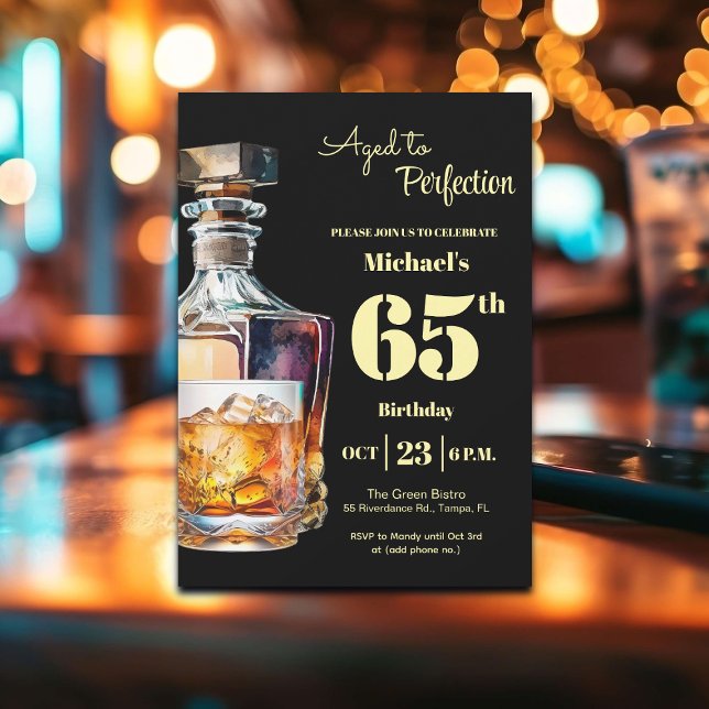 Invitación Aged to Perfection Men's 65th Whiskey Birthday  (Subido por el creador)