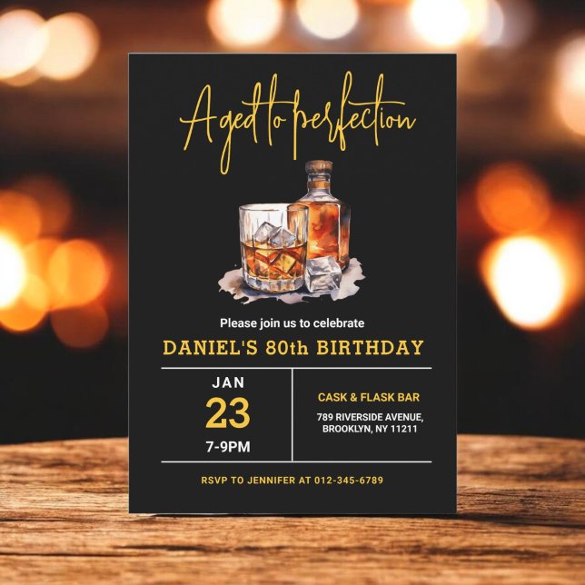 Invitación Aged to Perfection Men's 80th Whiskey Birthday  (Subido por el creador)