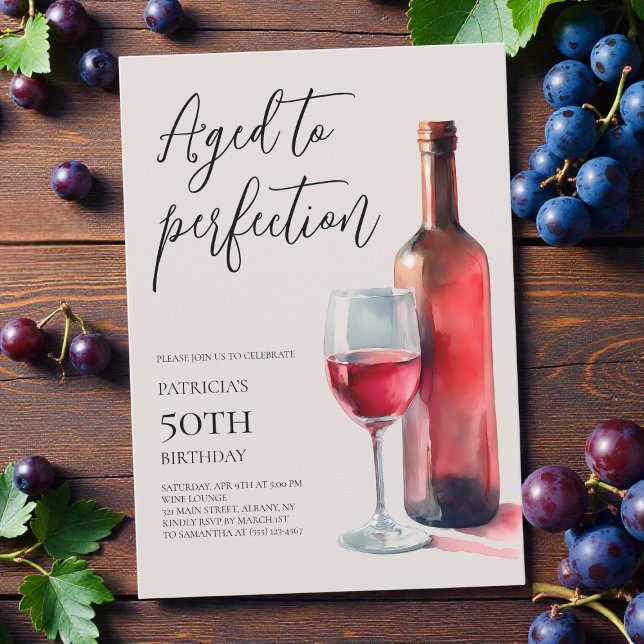 Invitación Aged to Perfection Red Wine 50th Birthday Party (Aged to Perfection Red Wine 50th Birthday Party Invitation)