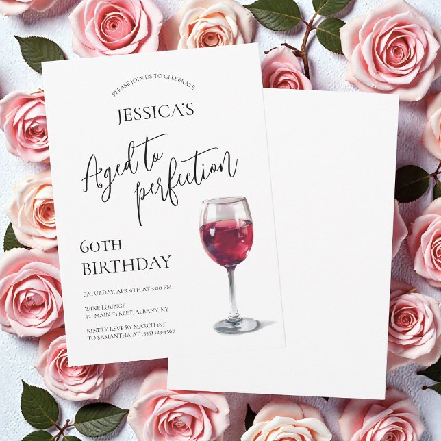 Invitación Aged to Perfection Script Wine 60th Birthday Party (Aged to Perfection Script Wine 60th Birthday Party Invitation)