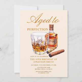 Invitación Aged to Perfection Whiskey Adult Birthday Party