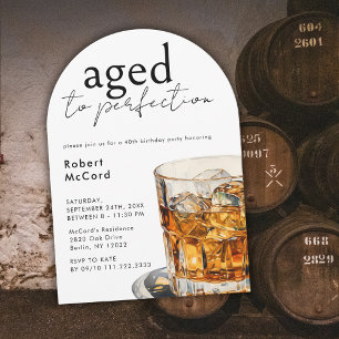 Invitación Aged To Perfection Whiskey Birthday Party Arch