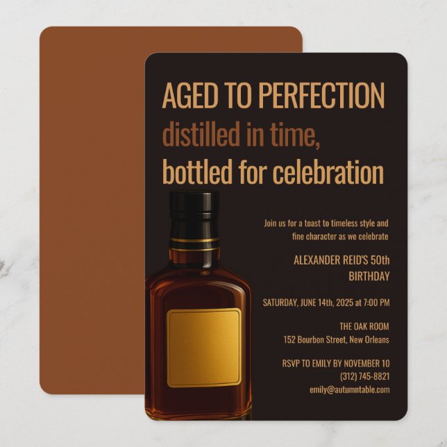 Invitación Aged to Perfection | Whisky Birthday (Anverso / Reverso)