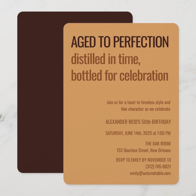 Invitación Aged to Perfection | Whisky Birthday (Anverso / Reverso)