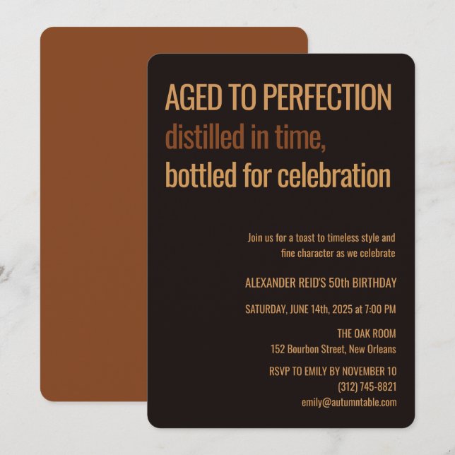 Invitación Aged to Perfection | Whisky Birthday (Anverso / Reverso)
