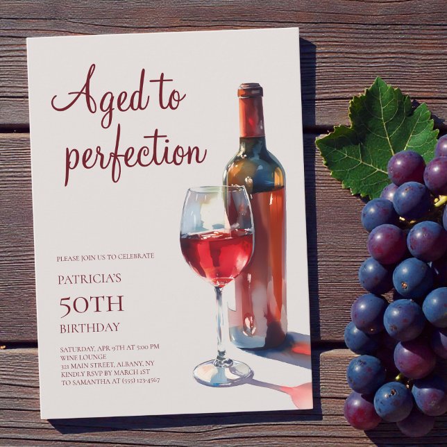 Invitación Aged to Perfection Wine Adult 50th Birthday Party (Aged to Perfection Wine Adult 50th Birthday Party Invitation)