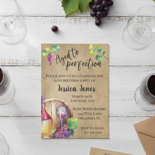 Invitación Aged to Perfection Wine Lover Cumpleaños Party (Subido por el creador)