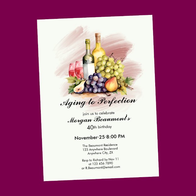 Invitación Aged to Perfection Wine Themed 40th Birthday Party (Subido por el creador)
