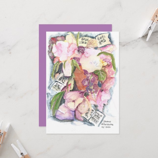 Invitación Agenda musical floral de acuarela (Anverso/Reverso In Situ)