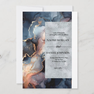 Invitación Agentes modernos de mármol azul y rosa