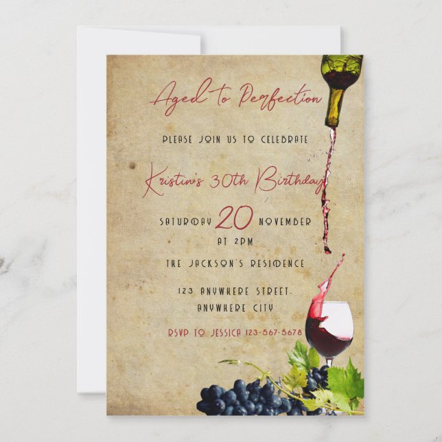 Invitación Ageto A La Fiesta De Cumpleaños De Perfección Wine (Anverso)