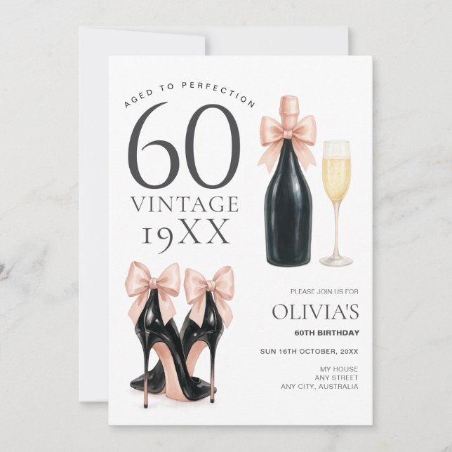 Invitación Ageto a Perfection Glam 60 cumpleaños de Champagne (Anverso)