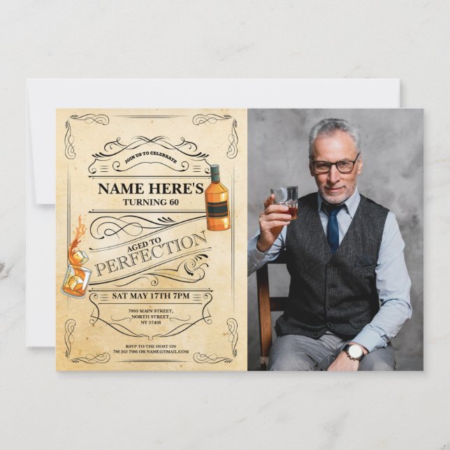 Invitación Ageto a Perfection Whiskey 50th 60th Mens Photo (Anverso)