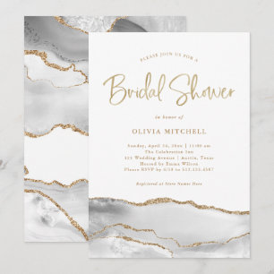Invitación Agitación blanca y gris con oro Bridal Shower