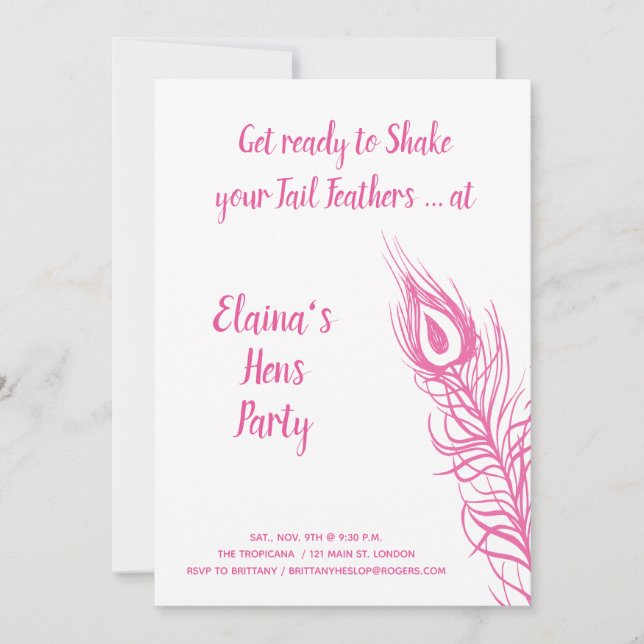 Invitación Agitar sus plumas de cola Hens Fiesta rosa y blanc (Anverso)
