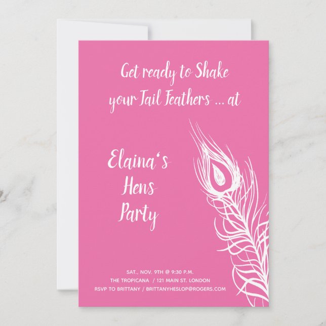 Invitación Agitar tu cola plumas Hens Fiesta rosa (Anverso)