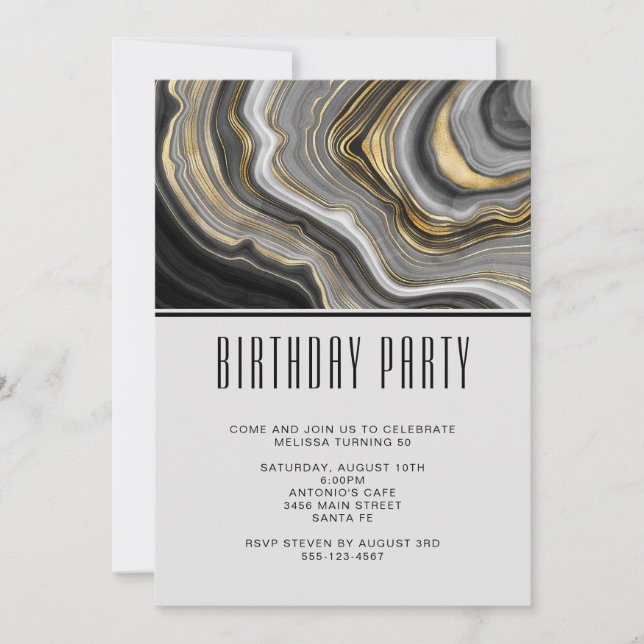 Invitación Agosto de Geode Gemstone de oro y gris moderno (Anverso)