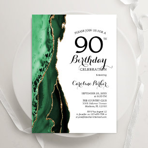 Invitación Agosto verde esmeralda Oro Blanco 90 cumpleaños