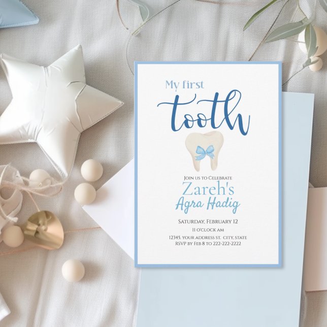 Invitación Agra Hadig Primer Personalizable azul dental armen (Baby Boy First Tooth Agra Hadig Invitation)