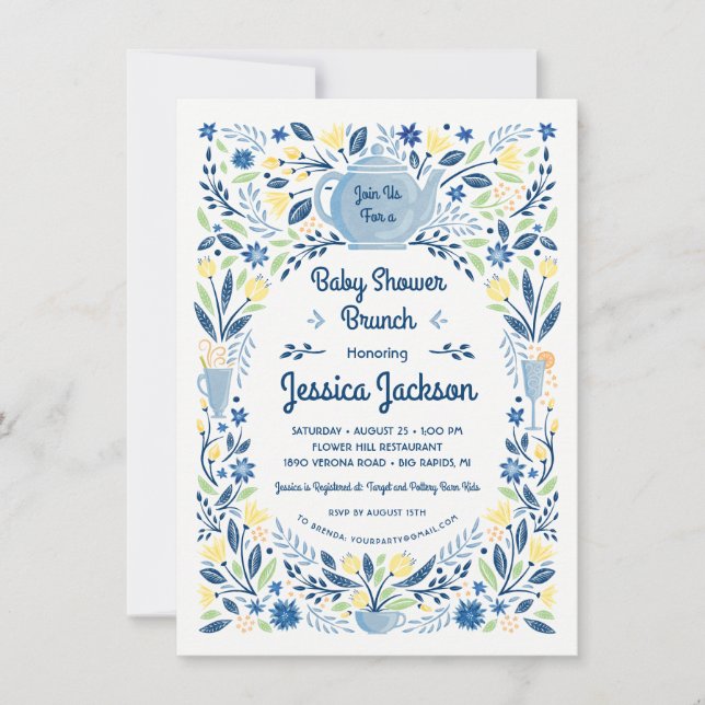 Invitación Agradable Baby Shower Brunch Invitation Blue (Anverso)