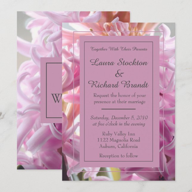 Invitación Agradable Boda de Hyacinth Rosa (Anverso / Reverso)