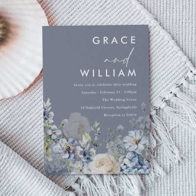 Invitación Agradable Boda floral azul y blanco (Subido por el creador)