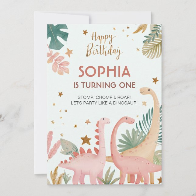 Invitación Agradable Dino Rosa (Anverso)