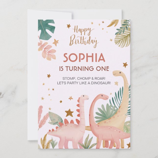 Invitación Agradable Dino Rosa (Anverso)