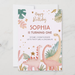 Invitación Agradable Dino Rosa