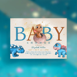 Invitación Agradable Dino Simple Gracioso Corte Bebé Ducha
