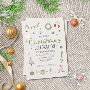 Invitación Agradable Fiesta de Navidades verdes rosados en in