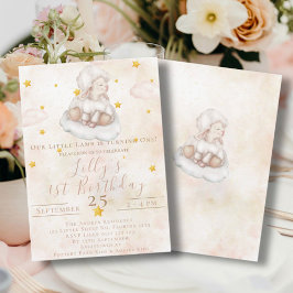 Invitación Agradable oveja estrella de polvo de nube rosada 1