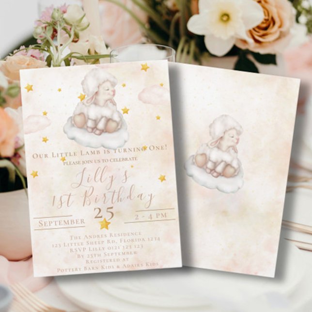 Invitación Agradable oveja estrella de polvo de nube rosada 1 (Subido por el creador)