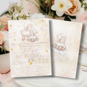 Invitación Agradable oveja estrella de polvo de nube rosada 1