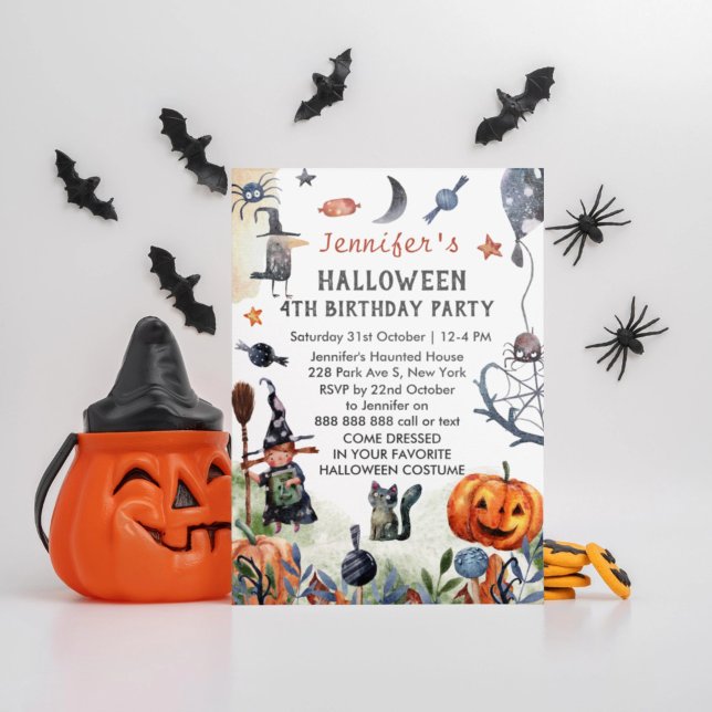 Invitación Agradable Watercolor Kids Cumpleaños Halloween (Subido por el creador)